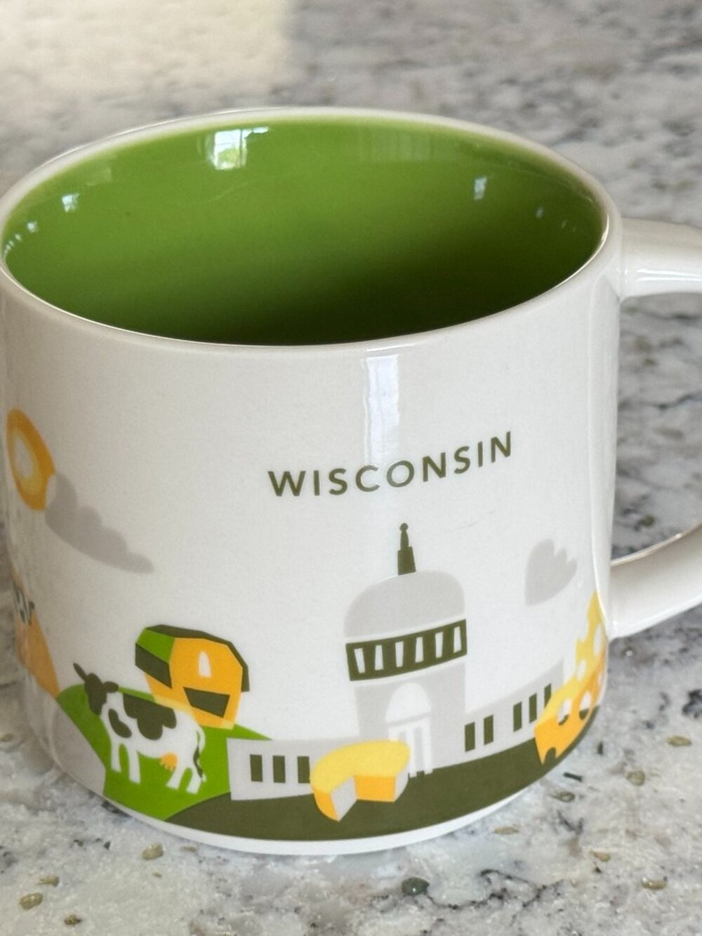 Starbucks Wisconsin You Are Here 14oz Mug 2014 Green Interior Collectible Disc.